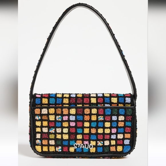 Staud NWOT Tommy Beaded Shoulder Bag In Dance Floor Glass Beads Leather Piping - Picture 4 of 16
